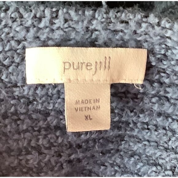 Pure Jill Blue Textured Knit Sweater With Lace Trim On Sleeves Womens XL - Picture 6 of 7